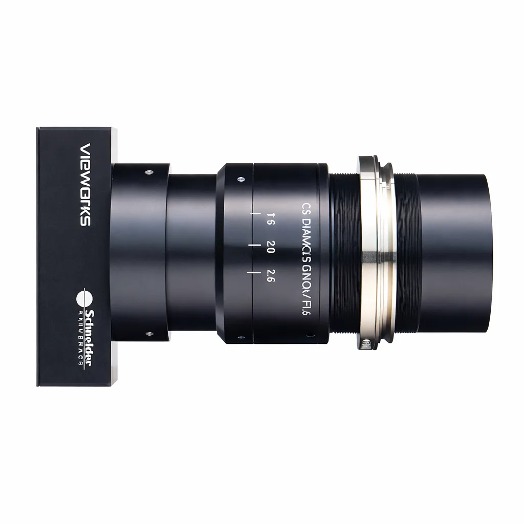 VEO_CS DIAMOND 5.0X / F1.6 | VEO_CS DIAMOND 5.0X / F1.6 is a high-magnification lens that performs best at a magnification of 5.0x and an aperture of F/1.6. Chromatic aberration is minimal and best performance is maintained even when the spatial frequency reaches as high as 72 LP/mm on the image plane (360 LP/mm on the object plane). When used with VT Series (M72), a resolution of 1.0 ㎛ per pixel is achieved. | 비투에스 제품 이미지