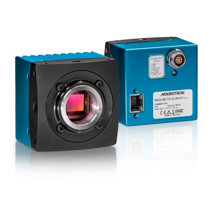 MotionBLITZ mini1 | Mikrotron MotionBLITZ 시리즈의 초고속 산업용 카메라입니다.

1280 x 1024 (1.3MP) 해상도에서 506 fps (감소 해상도 100,000 fps 이상)를 지원하며, GigE Vision 인터페이스로 출력합니다.

63x63x64.5mm 초소형 폼팩터에 6.6초 온보드 링버퍼를 내장했으며, 2,500 ASA 고감도와 최대 90dB 다이내믹레인지를 제공합니다. | 비투에스 제품 이미지